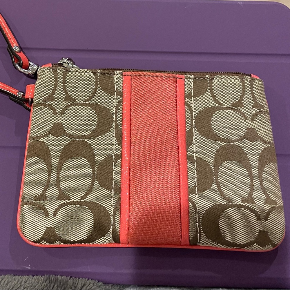 Coach Brown and Orange Wristlet